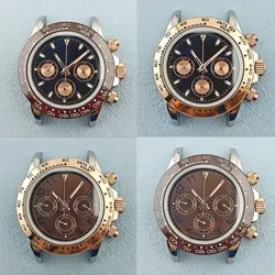 39.5mm VK63 Rose Gold watch case fits the VK63 Movement 316L stainless steel sapphire glass 10bar waterproof Panda watch dial