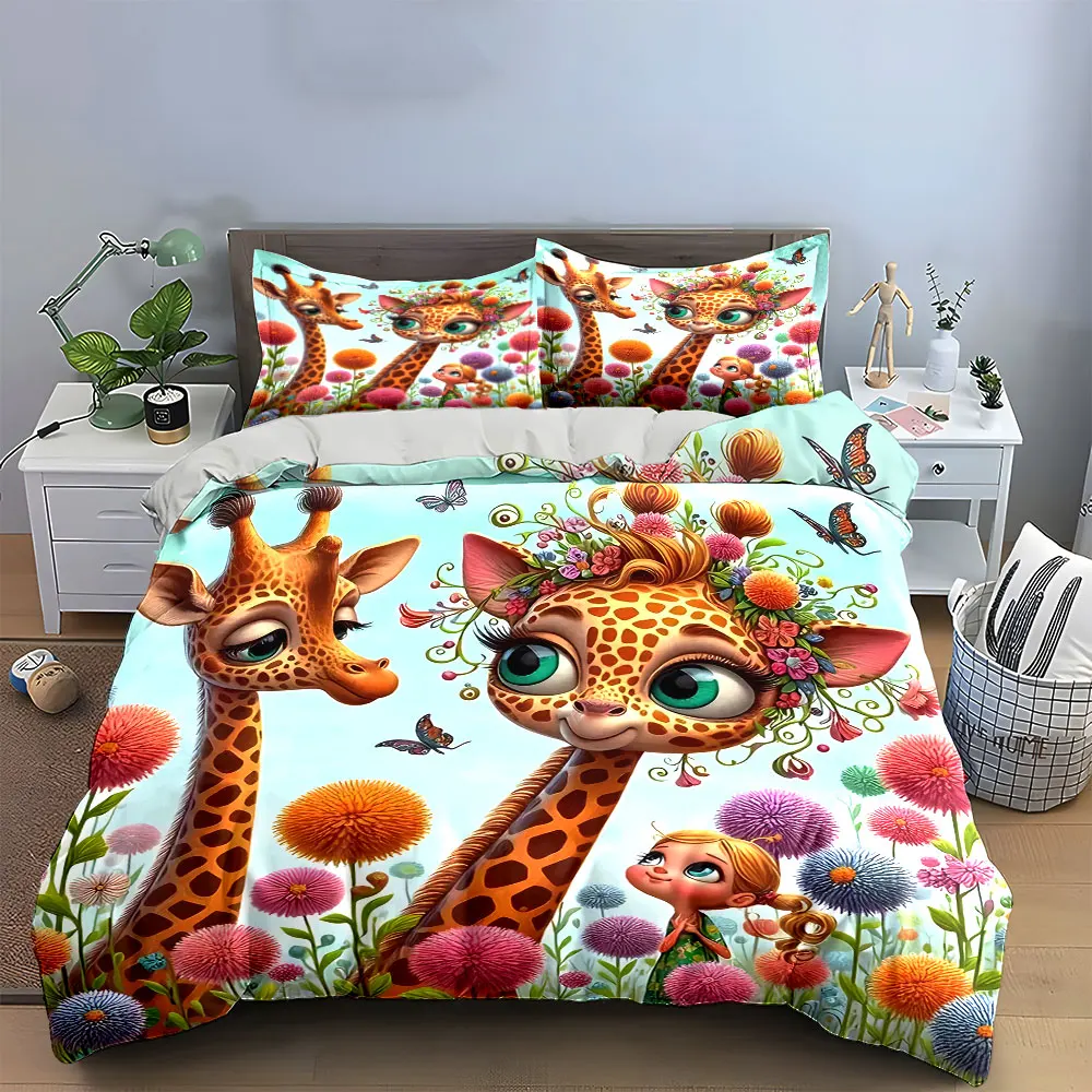 "Colorful Giraffe Decor Set" Bedding Set with 1 Duvet Cover 2 Pillowcases Single Double King Queen, Gift