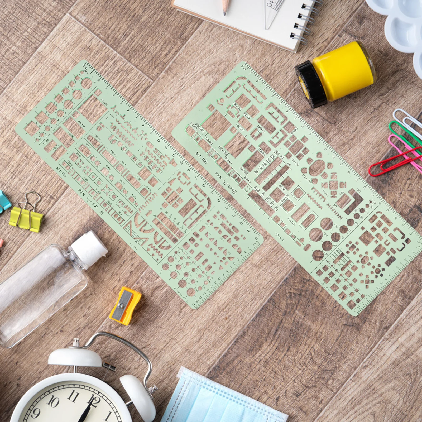 

1 set Geometric Drawing Template Set 6 Shapes Metric Ruler For Architecture Drafting Tools Stencils Plastic Ruler Circle