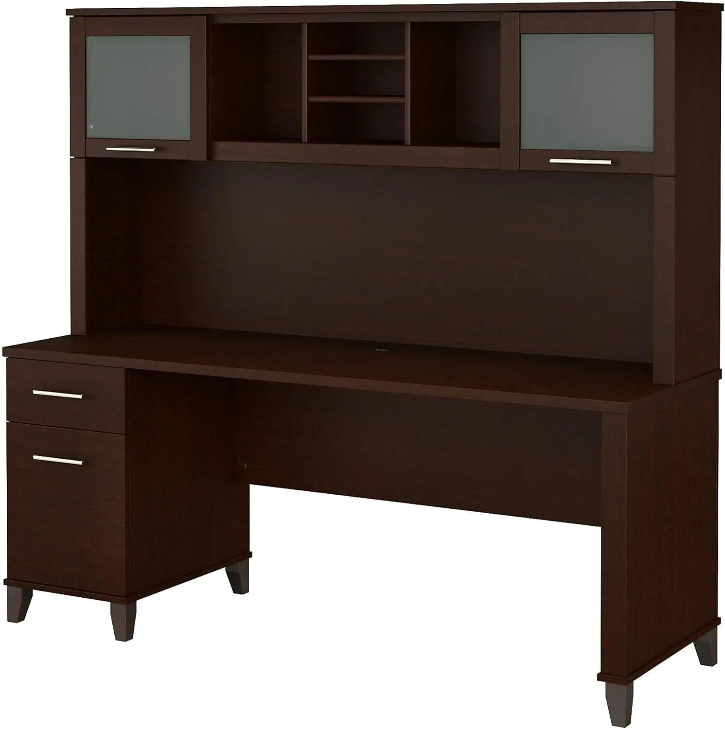 

72W Office Desk with Drawers and Hutch in Mocha Cherry Plenty of Room To Spread Out with A Computer and Paperwork