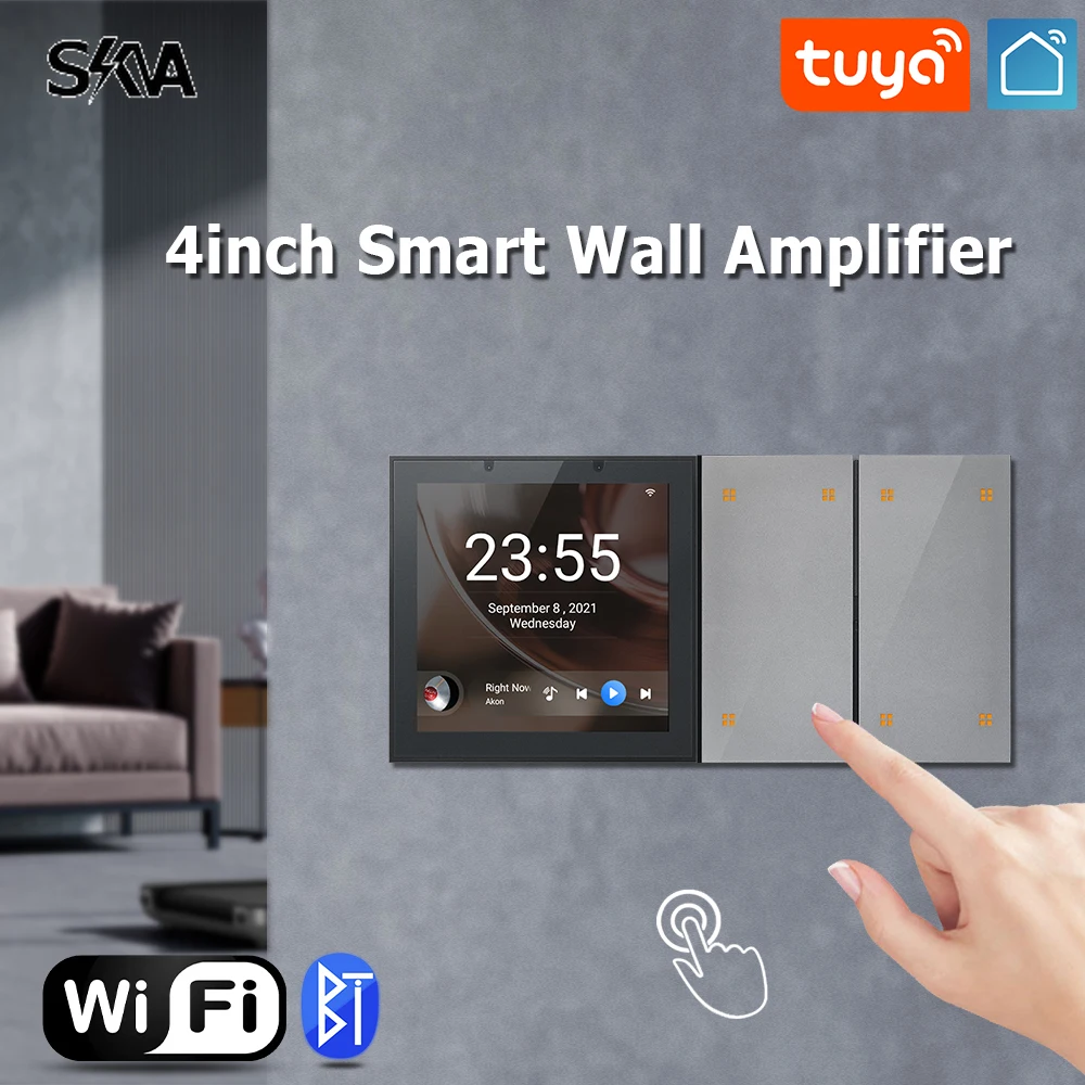 

WIFi Bluetooth Wall Audio Amplifier Android 8.1 In-Wall Panel 4 Scene Buttons Zigbee Switch TUYA for Smart Home Theater