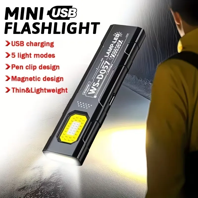 

11*2,7 см светодиодный магнитный рабочий фонарь 550LM портативный мини перезаряжаемый фонарик яркая ремонтная лампа для наружного кемпинга в чрезвычайных ситуациях