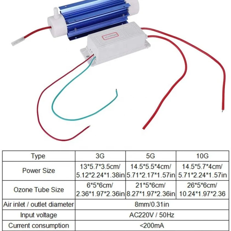 Générateur d'ozone à tube de quartz robuste, 220V, 110V, 2g, 3g, 5g, 7 gendo, générateur d'ozone avec puissance