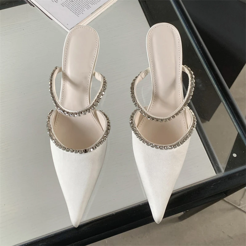 Eilyken Street Style Fashion Pointed Toe Women Slippers CRYSTAL Thin Heels Mules Slippers Party Prom Female Pumps  Shoes