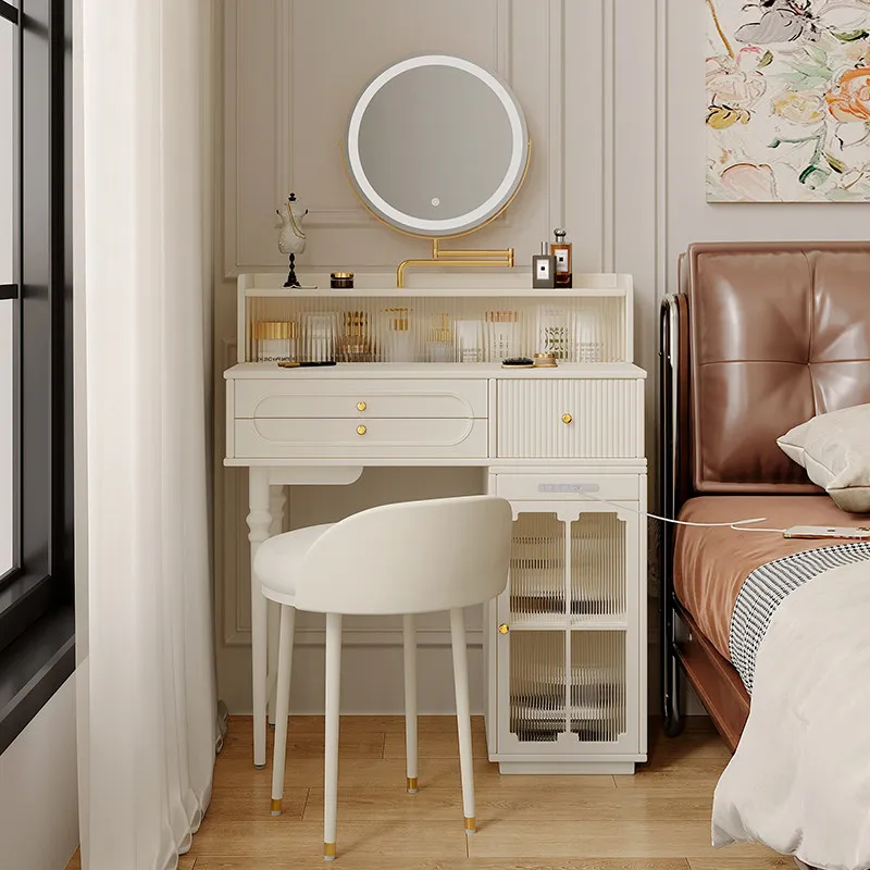 

cream style Makeup vanity elegant art high-end multi-functional dressing table retractable muebles de dormitorio home furniture