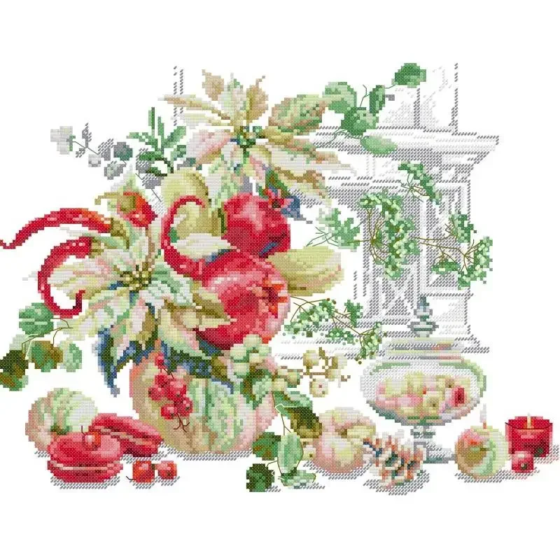 Christmas Celebration Bouquet Flower Series Cross Stitch Kits 14 16 11CT Counted Canvas Printed Fabric Embroidery DIY Home Decor