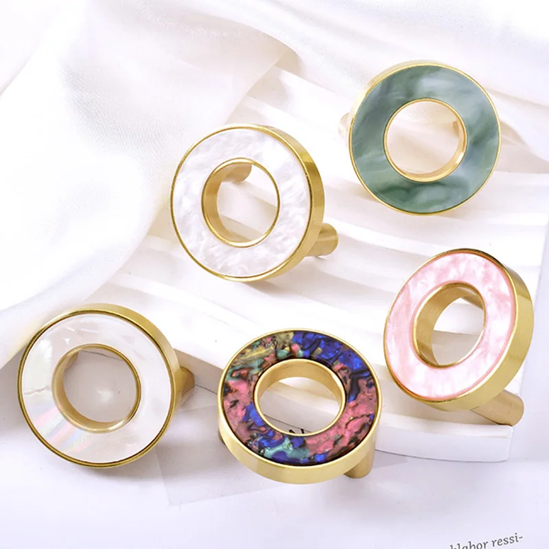 1PC Double Hole Round Cabinet Knob Brass Fritillaria Pattern Acrylic Sheet Knobs Cabinet Door Handles Hardware Accessories