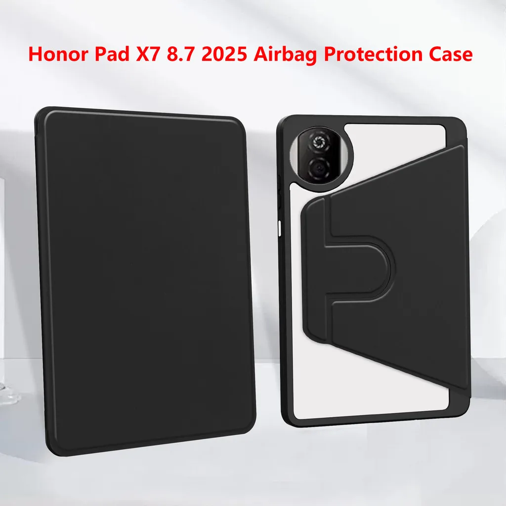 720 ° حافظة أكريليك شفافة قابلة للدوران لهاتف Honor Pad X7 8.7 بوصة 2025 X9a V9 X9 11.5 X8a 11 X8 Lite أغطية جلد ثلاثية الطي مع فتحة قلم