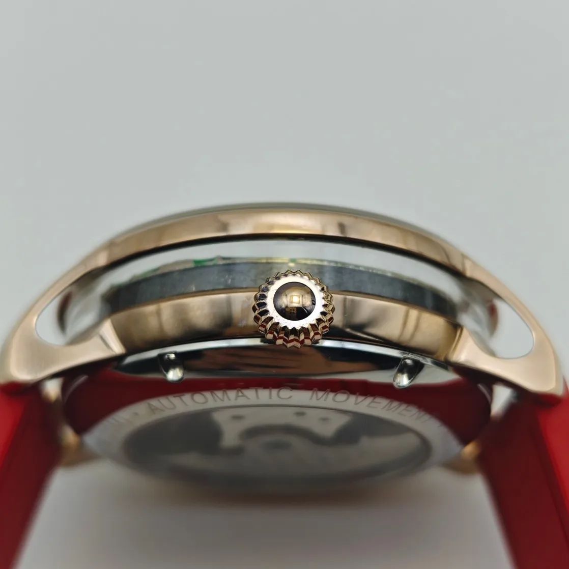 ROKATIE Orologi da polso meccanici Cinese Snake Relief Acciaio inossidabile 316L Orologio automatico unico Orologio con cinturino in caucciù scheletrato 5ATM