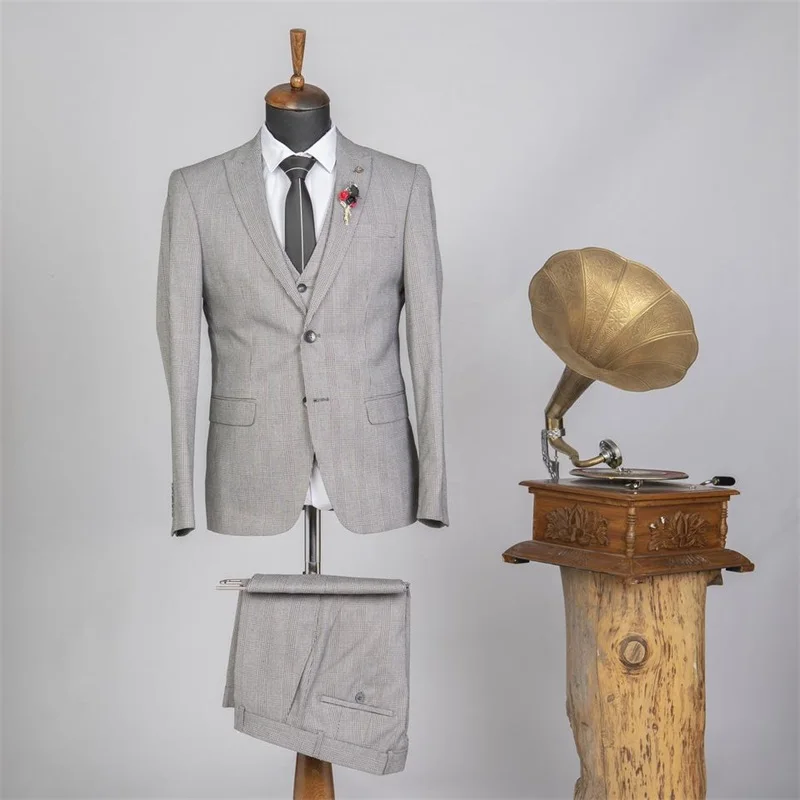 Costume pied-de-poule pour hommes, ensemble Blazer + gilet + pantalon, smoking de mariage formel, veste de bureau sur mesure, tenue de marié, manteau de bal 3 pièces