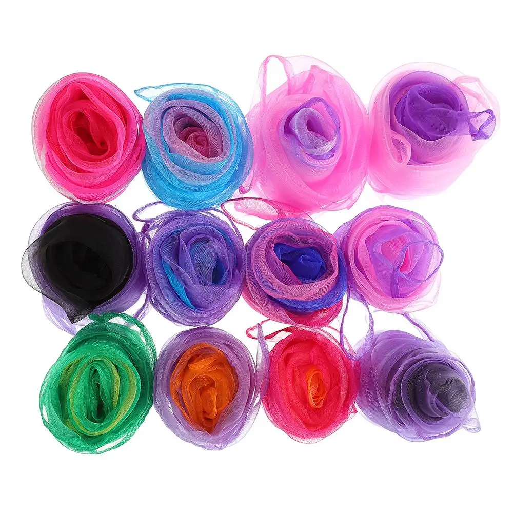 

12Pcs Colorful Gift Scarves Kids Silk Dance Props Lightweight Comfortable Party Family Gathering Juggling Scarves Stage