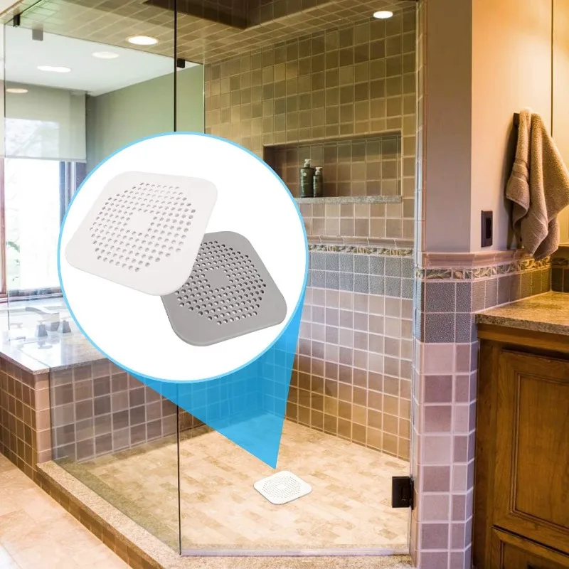 Drain Cover Shower Drain Hair Catcher Flat Silicone Plug Bathroom Kitchen Square Filter Shower Drain Protection Sink Strainer