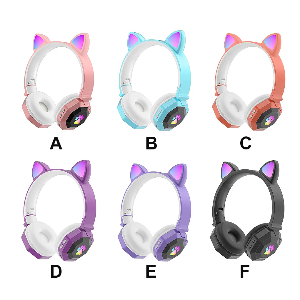 Headset Cartoon LED Wireless Headphone 3 5mm Foldable Bluetooth-compatible V5 0 Earphone  Light Purple