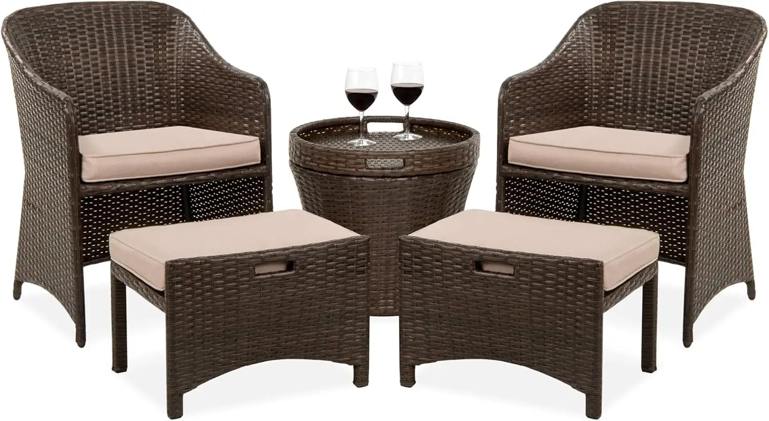 

5-Piece Outdoor Patio Furniture Set, No Assembly Required Wicker Conversation Bistro & Storage Table for Bac