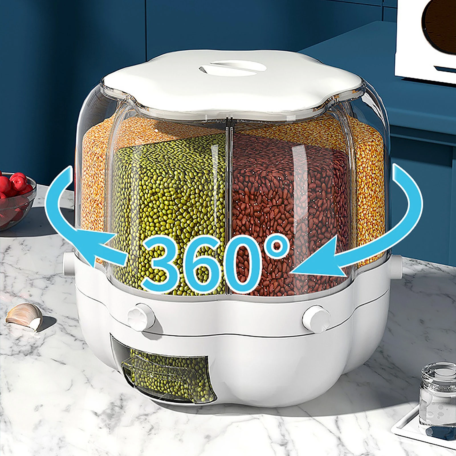 

Large Food Storage Container 360° Rotating Rice Barrels Sealed Cereal Dispenser Rice Tank Grain Box Kitchen Storage Container