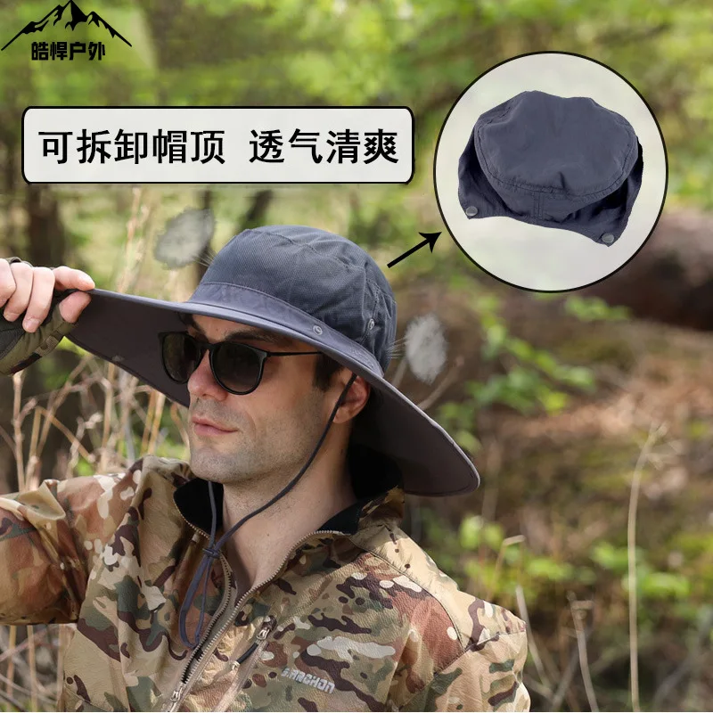 Summer Detachable Large-Brimmed Fisherman Hat Men Cross-Border Uv Sun Hat Outdoor Hiking Fishing Sun Hat Female