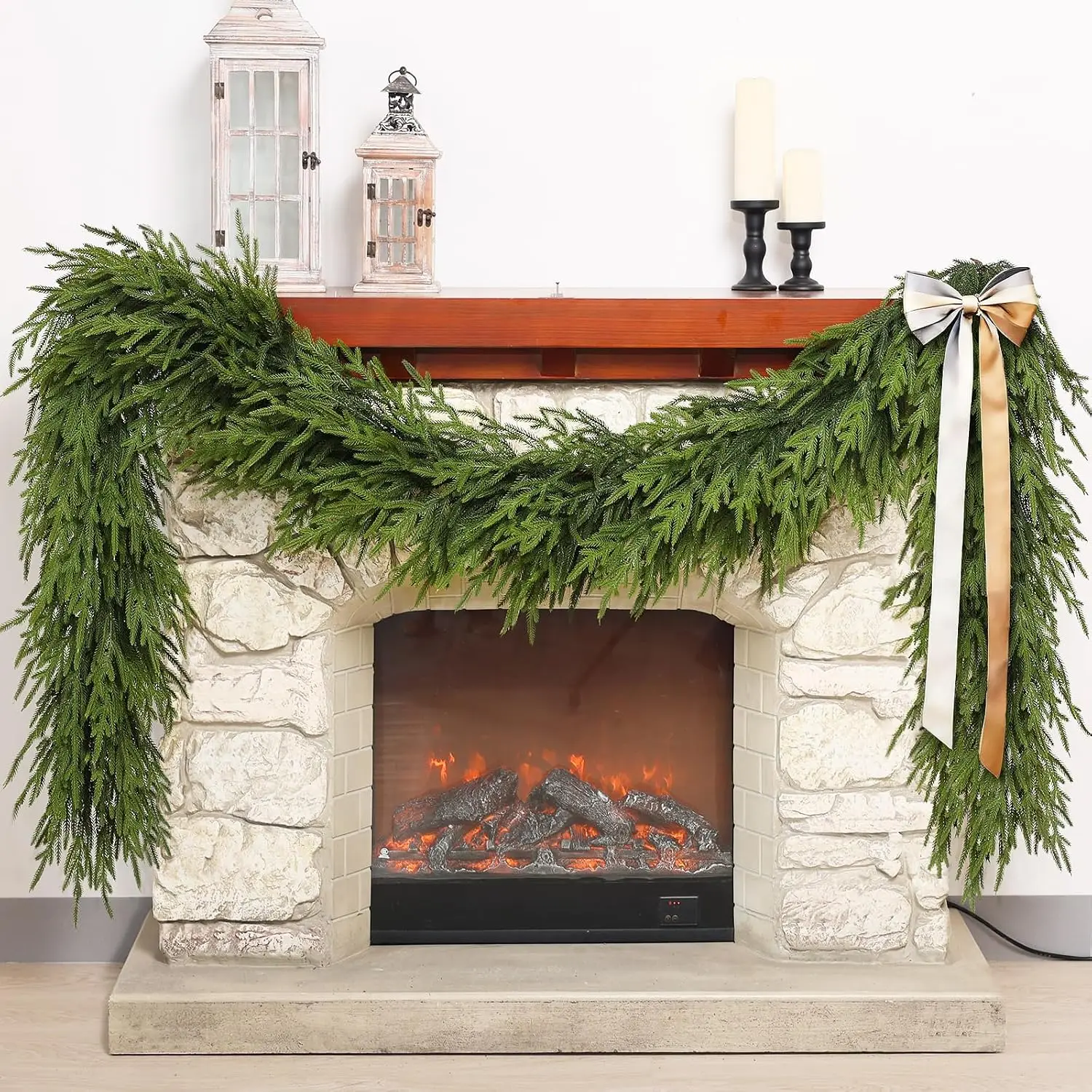 Artificial Christmas Norfolk Pine Garland for Mantle Decor (9 FT,2 PCS) | Lush Faux Pine Needles Garland,Fake Greenery Garland,f