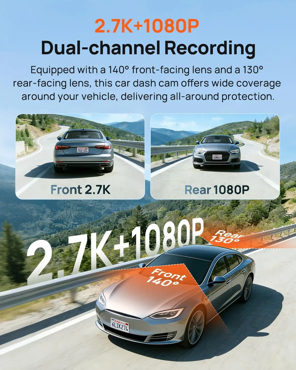 Dual Dash Cam 1944P 1080P STARVIS 2 IMX675 64GB Card 4G LTE ADAS GPS WiFi APP Control HDR 24H Parking Mode Loop Recording view 4