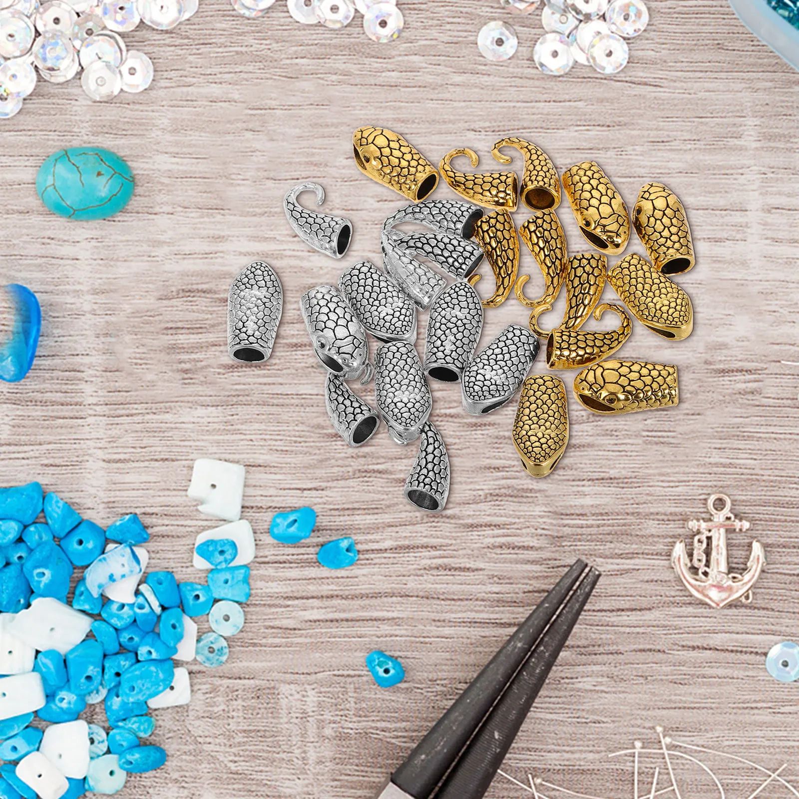 Conector de Joias Retro com Fecho de Cobra, 12 Peças, Acessórios para DIY, Colares e Pulseiras, Ganchos Extensor