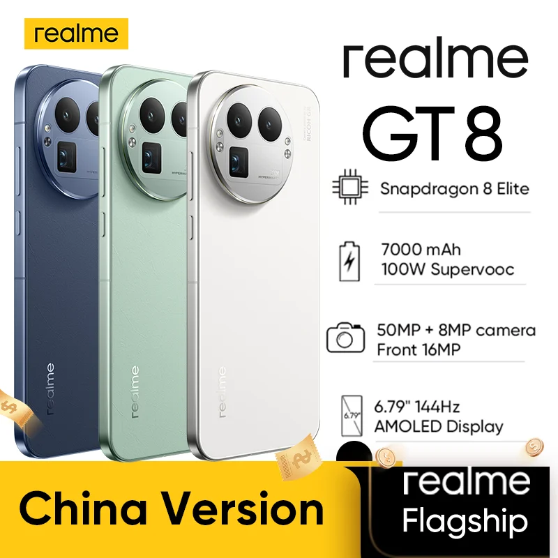 Realme GT 8 China Version 7000 mAh 100W Supercharge Snapdragon 8 Elite 6.79 Inch AMOLED 144Hz Rear Camera 50MP