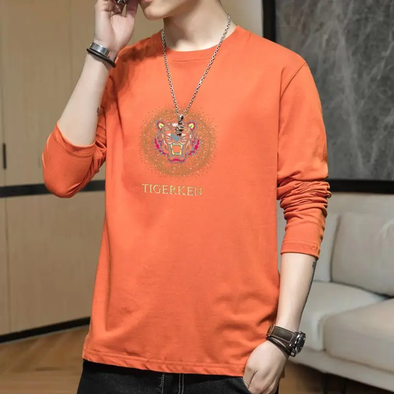 Luxury Brands 2024 Autumn Fashion Casual Animal Tiger Printed T-shirt Cotton Tee Long Sleeve O-neck  for Men Graphic T Shirts