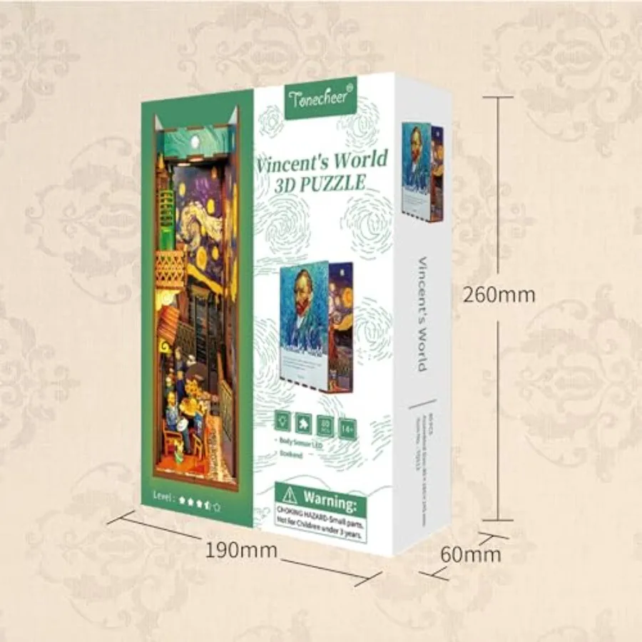 DIY Book Nook Kit for Adults3D Wooden Puzzle Bookend Bookshelf Insert Library Decor Booknook Miniature House Kit with Body Moti