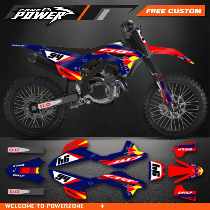 Powerzone Motorcycle Graphic Decal Stickers Kits For Honda CRF450R 2021-2023 CRF250 CRF250R 2022-2024 Number Name Customize 18