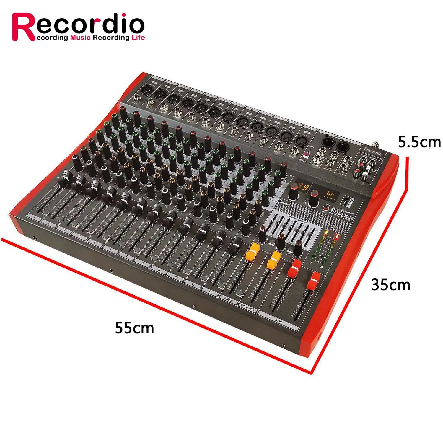 GAX-CY12 Professional 12-channel  Sound Mixing Console With Blueteeth Sound Mixer Audio 99 DSP Effects Phantom Power 48V USB - view 3
