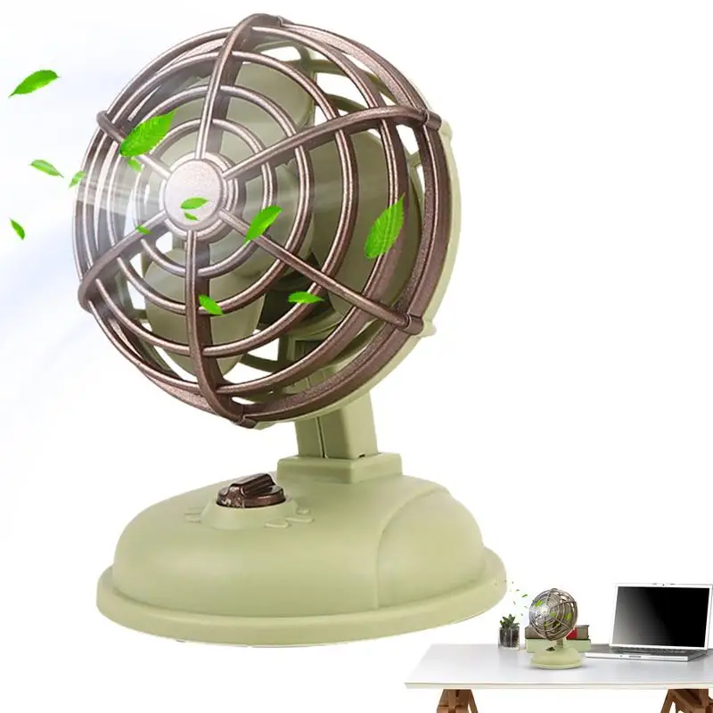 Outdoor Retro Fan Vintage Silent Mini Decor Fan Quiet Small Table Fan Strong Winds With Cable For Home Offices Travel Camping