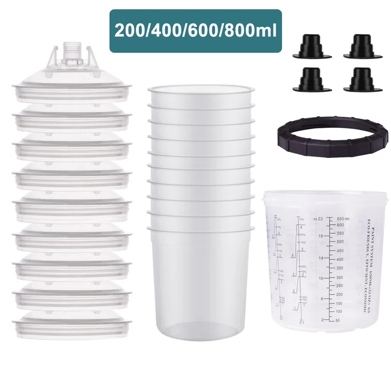 Copo de Pistola de Pintura Descartável com Forros e Tampa Pulverizador de Pintura Copo de Mistura para Pintura Automática 200 ml 400 ml 600ml 800ml