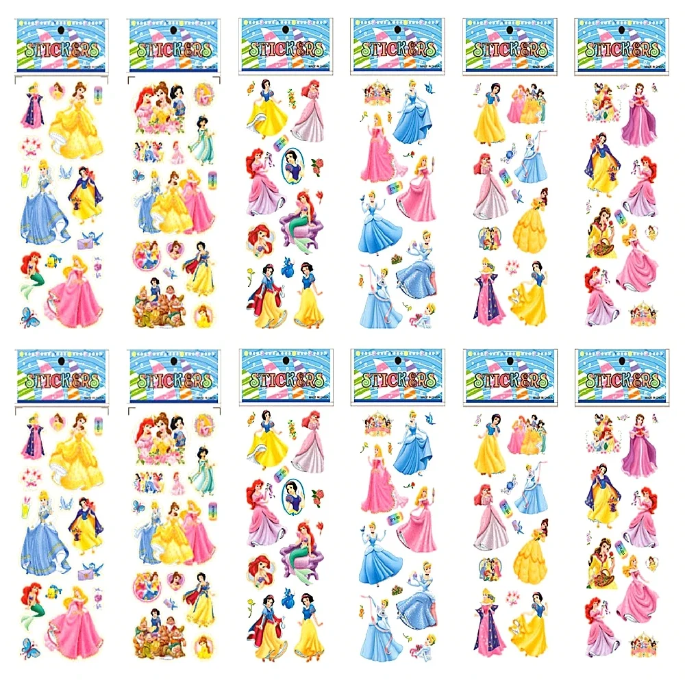 Disney Frozen random 12pcs 3D Puffy Bulk Stickers Sophia Mickey Minnie Princess Kid Cartoon Waterproof PVC Toy puzzle Sticker