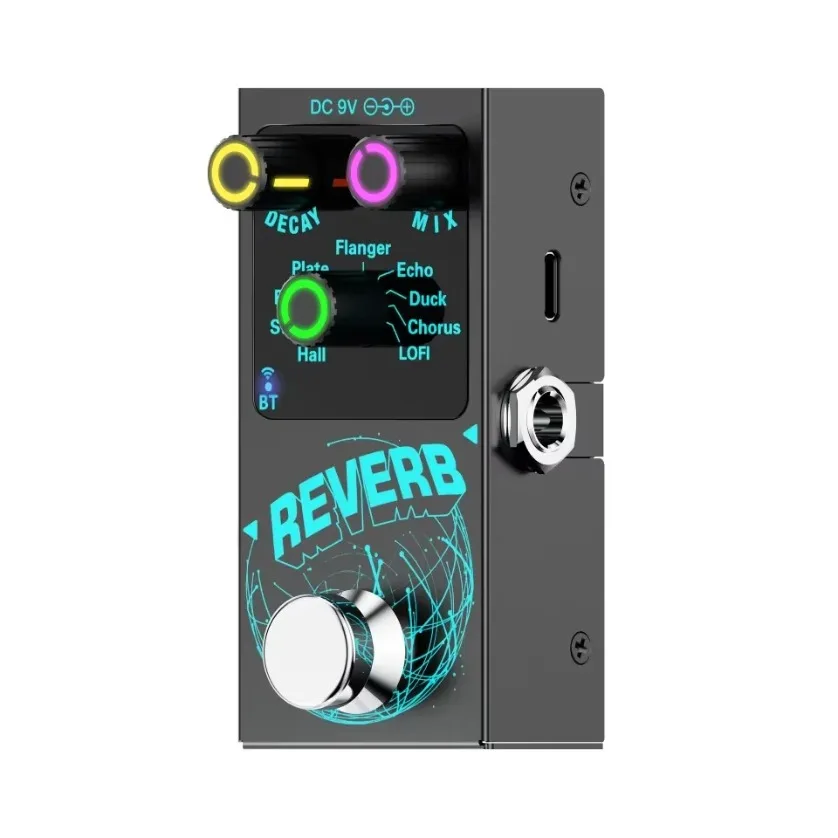 Guitar Effects Pedal Digital Reverb 9 Modes Oversized Metal Footswitch Bluetooth Backing Track True Bypass for Bass Guitar Amp