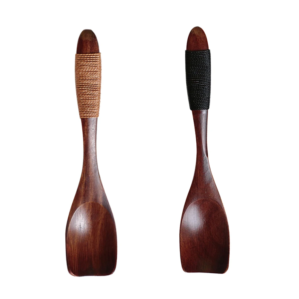 

2Pcs Ice Cream Spoon Set Wooden Small Japanese Style Brown Elegant Natural Color Dessert Spoons for Family Reunions Buffet