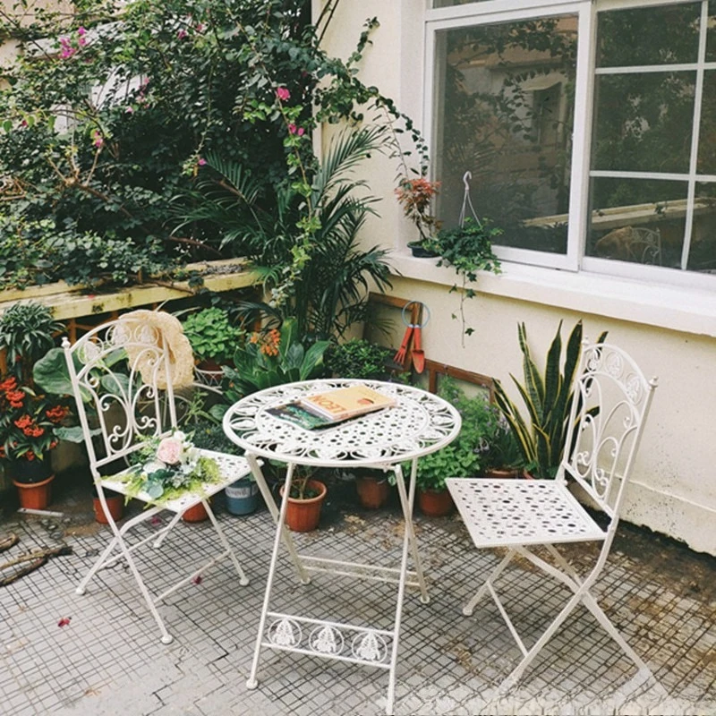Outdoor balcony, garden, terrace, courtyard, leisure small fresh chairs, tables, pastoral wrought iron tables and chairs