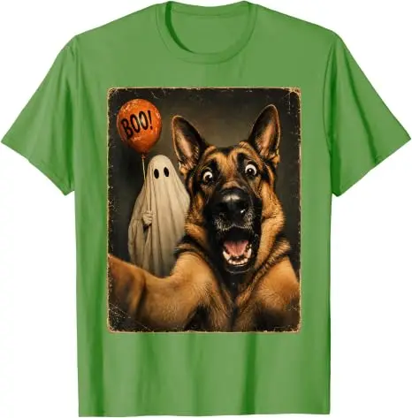 Deutscher Schäferhund Halloween Geister-Selfie Boo Hund Meme Grafik T-Shirt Y2k Gruselige Jahreszeit Hundeselfie Grafik Kleidung für Frauen Männer – Detail 16