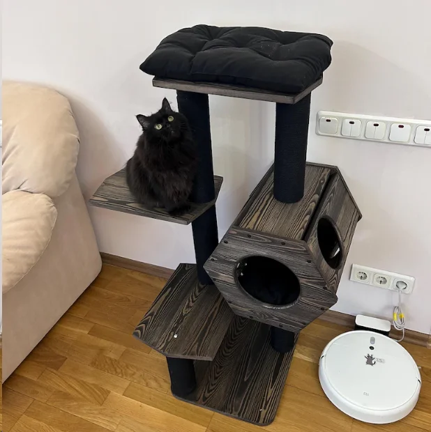 

Деревенский многоуровневый когтеточка для кошек, деревянная башня, гамак для скалолазания, кошачье дерево с ковриком и сизалевыми стойками, мебель для кошек