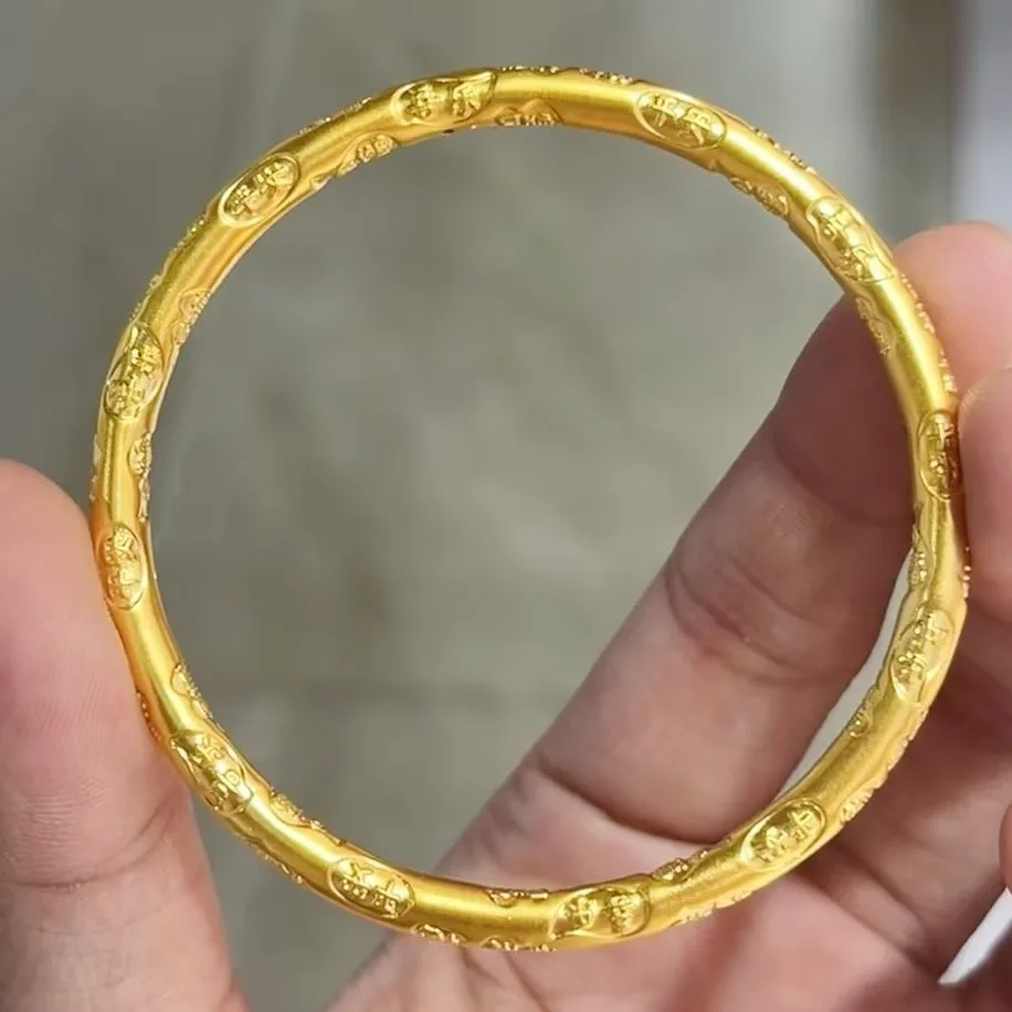 

Women's Auspicious Sayings Bracelet, 24K Gold, AU999 | Gradient enamel sayings with hidden "Rhythm" engraving, youthful chic.