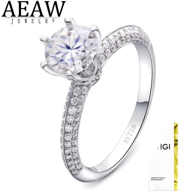 AEAW 1ct VS EF CVD HPHT Lab Grown Diamond 18K White Solid Gold Engagement Wedding Rings Bridal Jewelry IGI Certificate