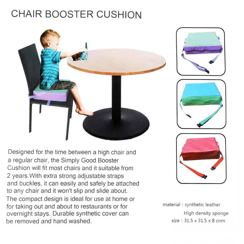 Children Dining Chair Booster Cushion Red Faux Adjustable Buckles Strong Straps Baby Seat for Home Restaurant Dining