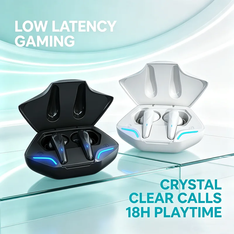 TWS Gaming Earbuds Wireless Bluetooth Earphones With Mic Bass Audio Sound Positioning 9D Stereo Music HiFi Headset For Gamer