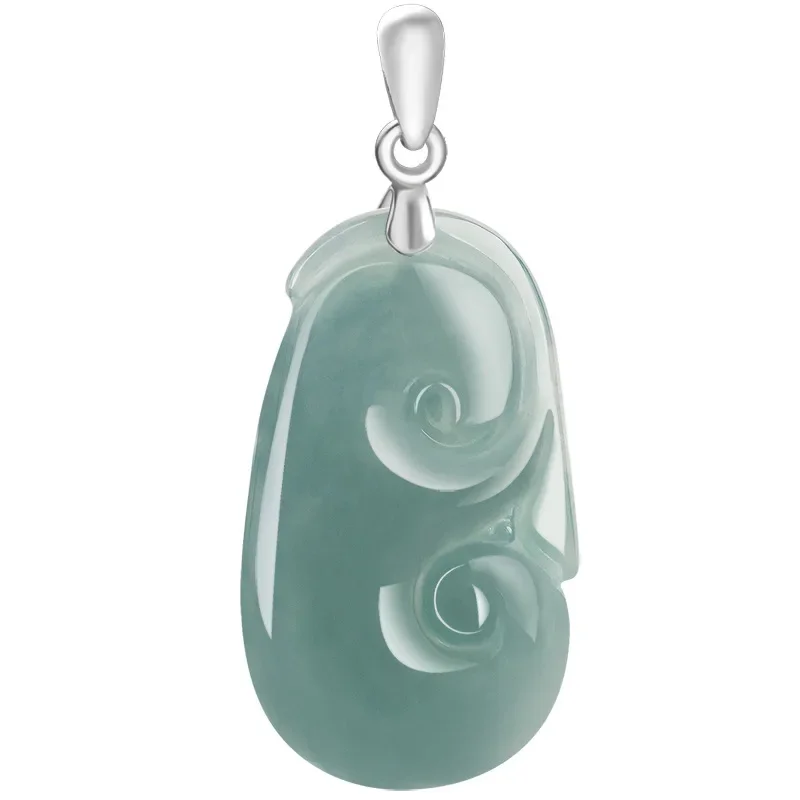 

Burmese Jade Ruyi Pendant Gifts for Women Natural Choker 925 Silver Jadeite Charm Carved Emerald Blue Necklace Accessories