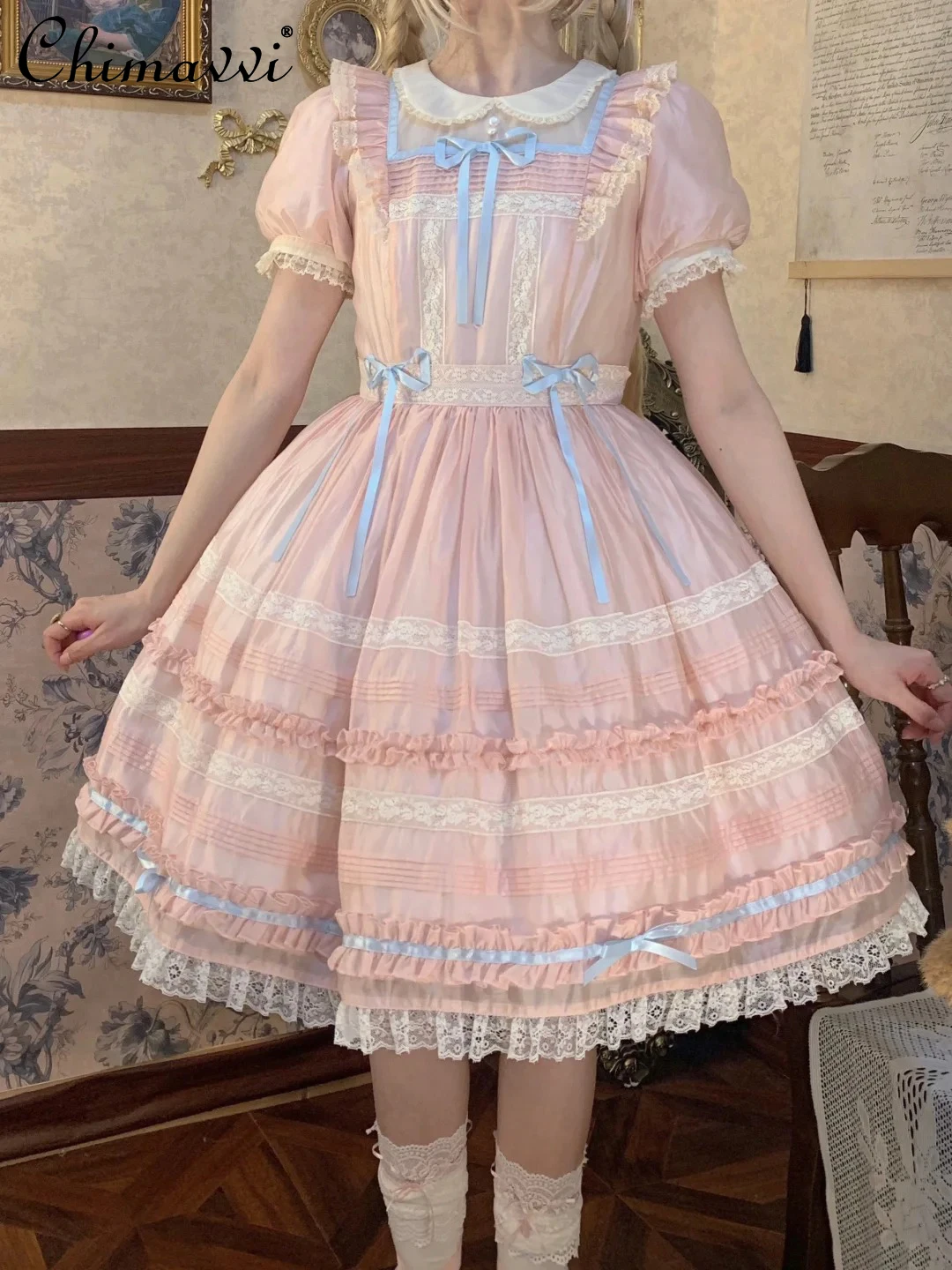 

Lolita Sweet Girls Doll Op Dress 2025 Spring and Summer New Cute Elegant Short-sleeved Doll Dresses Y2k Party Womens Dress