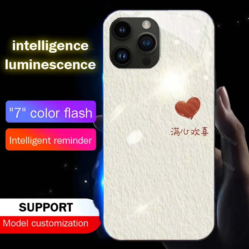 

Cream White Red Love Luminous Phone Case LED Light Glass Cover For iPhone 16 15 14 13 12 11 Pro Max X XS XR Plus 7 8 SE2020