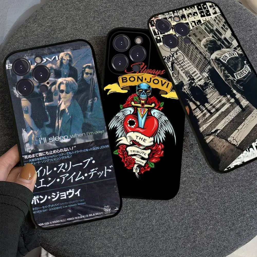 クラシックロックバンドB-Bon J-Jovi ブラック ソフトフォンケース iPhone 16 15 14 13 11 12 17 Pro Max Mini Plus対応