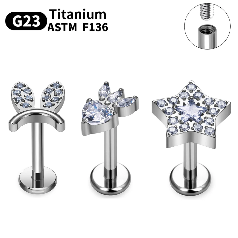 ASTM F136 Titanium 16G EAR Leaf Shape with CZ Top Cartilage Tragus Earrings Ear Lip Helix Studs Tongue Nail Piercing Jewelry