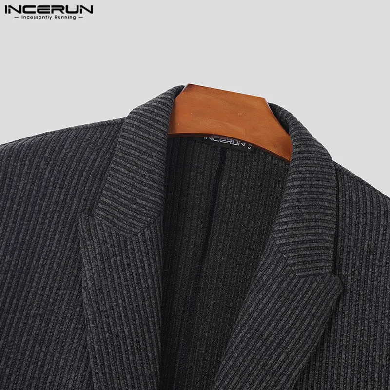 INCERUN Men Blazer Striped Lapel Long Sleeve Streetwear Double Breasted Casual Suits Men 2024 Autumn Fashion Crop Coats S-5XL