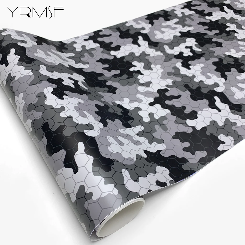 Automotive Vinyl Wrap Car Accessory Camo Film Black Waterproof Paint White and Gray Vinyl Paper for Car Accessories Interior