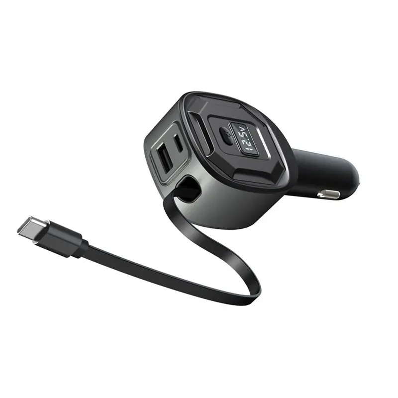 

Адаптер для быстрой зарядки PD 65W с дисплеем напряжения, автомобильный, с выдвижным кабелем, для планшетов, ноутбуков и телефонов, доставка за 24 часа