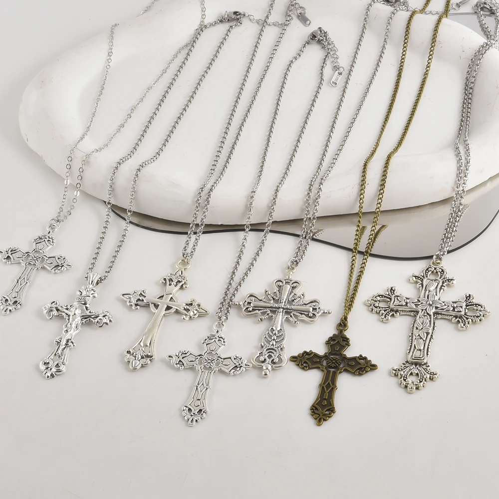 1Pc Vintage Religion Cross Pendant Grunge Women Necklaces Jewelry Retro Creative Gothic Hip Hop Crucifix Statement Men Collares