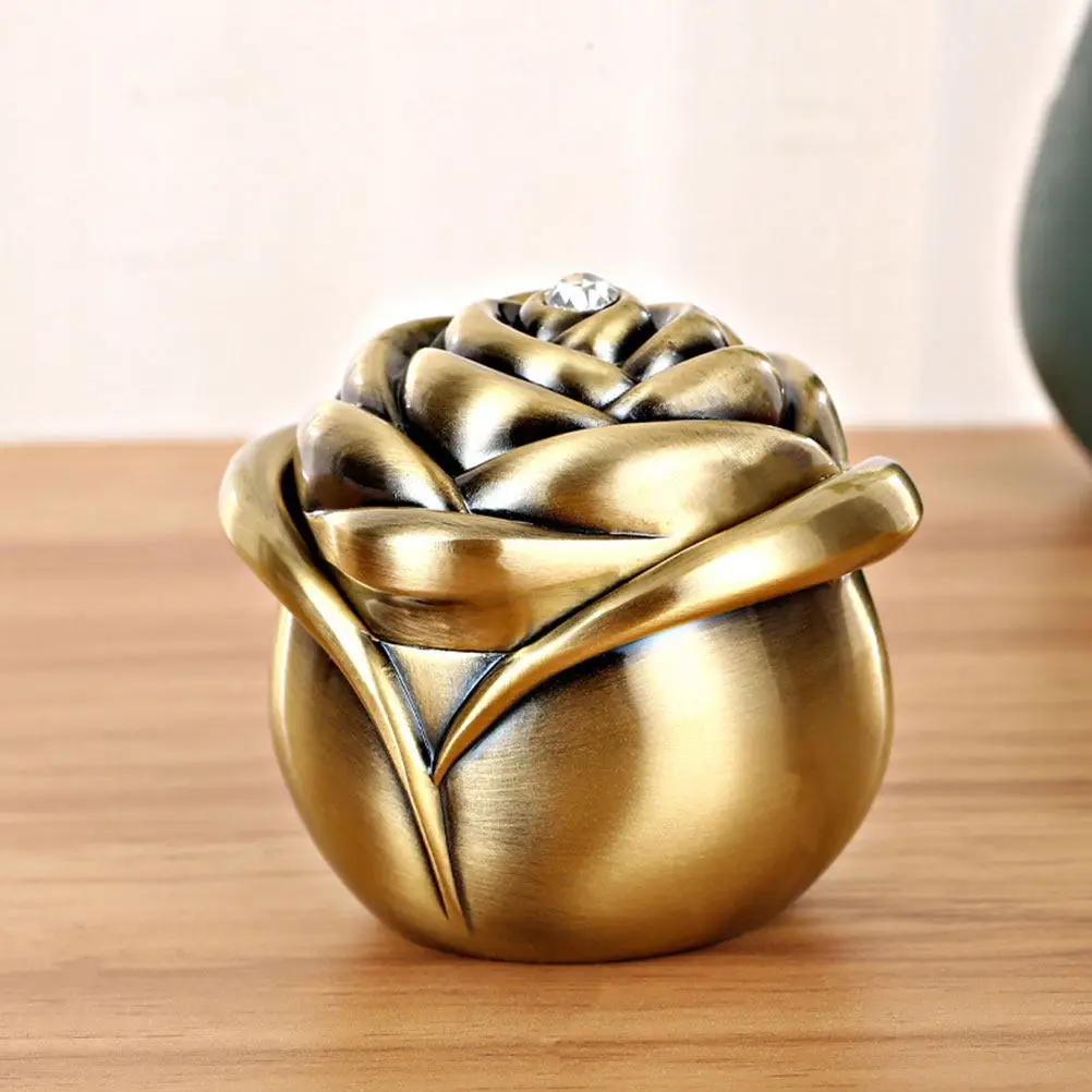 

1Pcs High Grade Metal Ring Storage Box Retro Rose Case for Engagement Wedding Ring Jewelry Organizer Household
